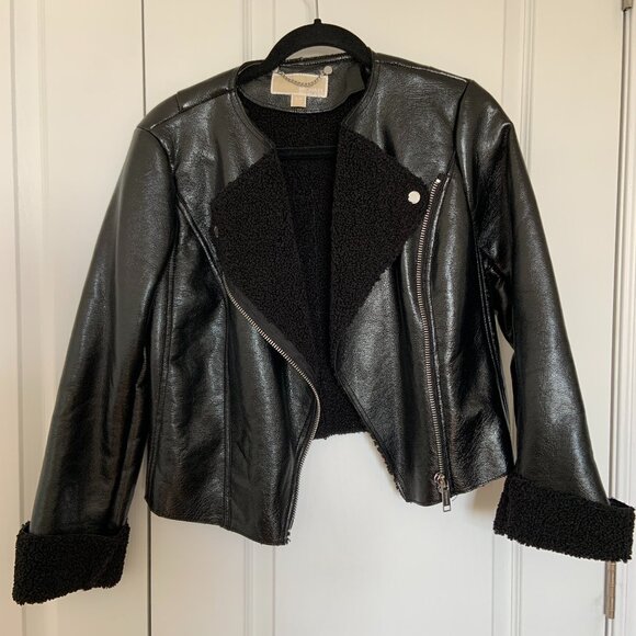 Women's Michael Kors Faux Leather Shearling Moto Jacket Black Size S - Picture 3 of 15